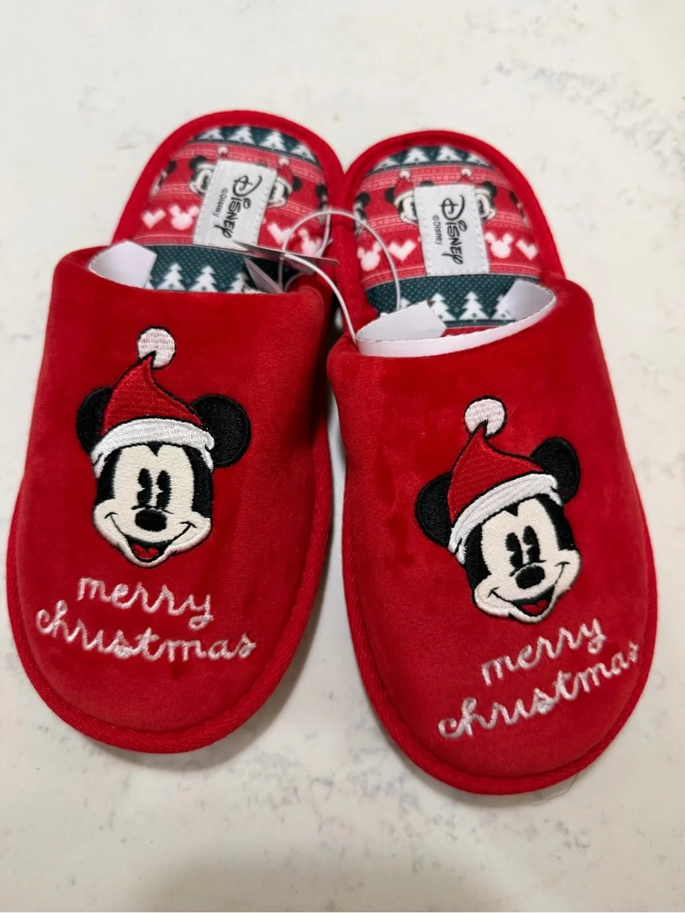 Disney Red Mickey Mouse Merry Christmas Holiday Slippers